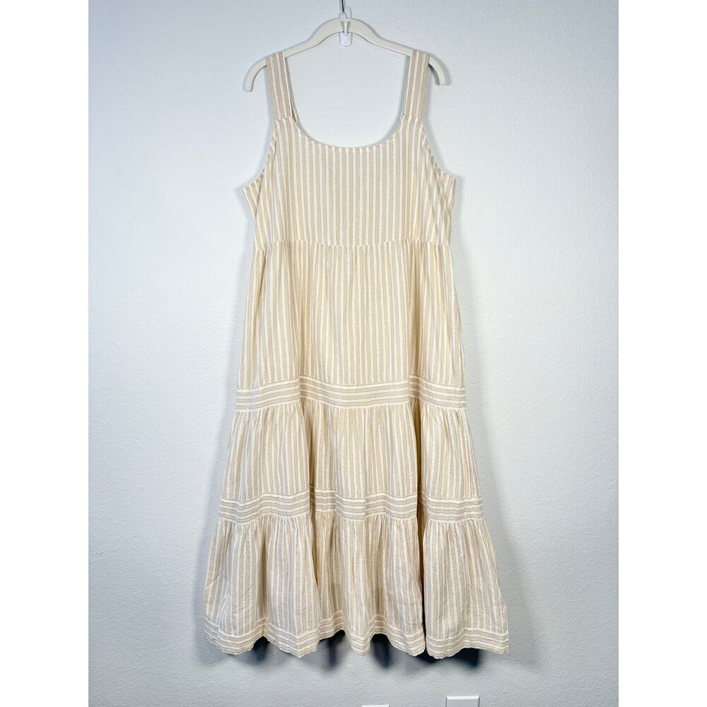 Lnda Anderson Sleeveless Neutral Metallic Sandy Stripes Tiered Sun Dress